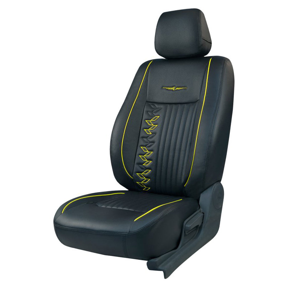 Vogue Knight Art Leather Car Seat Cover Black and Yellow For Maruti Brezza
