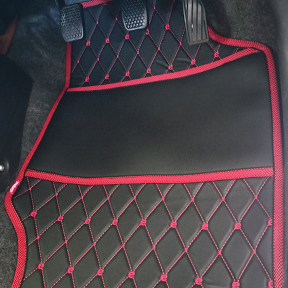 Luxury Leatherette Car Floor Mat Black and Red For Maruti Brezza