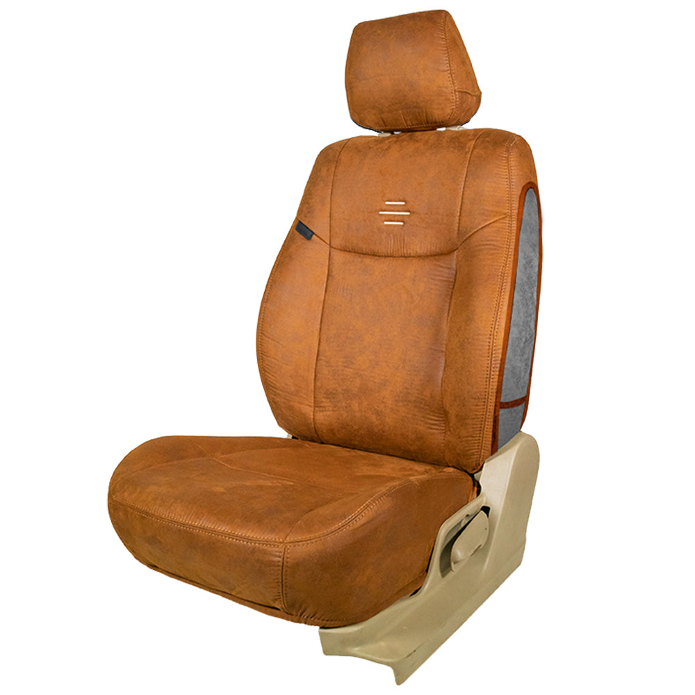 Nubuck Patina Leather Feel Fabric Airbag Friendly Car Seat Cover Tan For Maruti Brezza