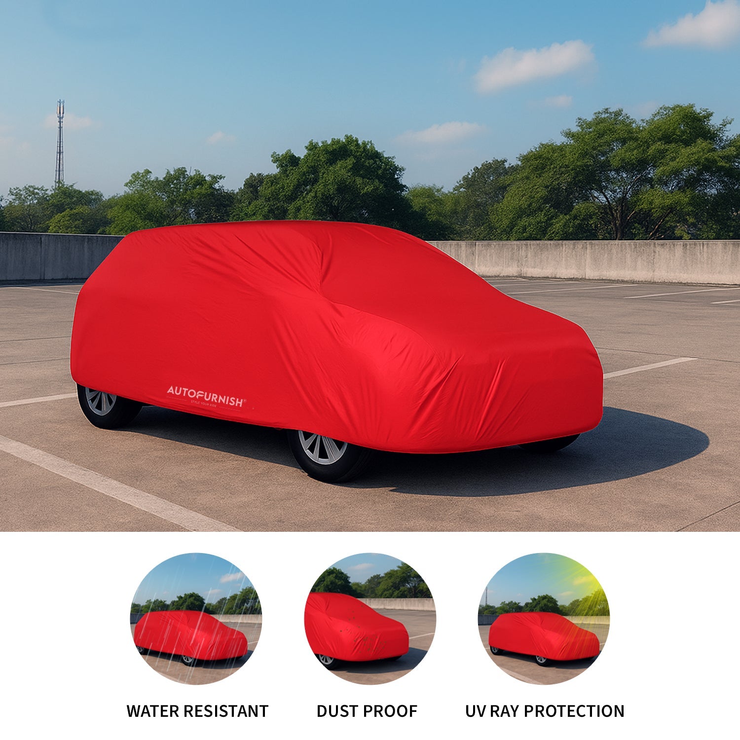 Autofurnish Parachute Red Car Body Cover For Nissan Sunny  - Parachute Red