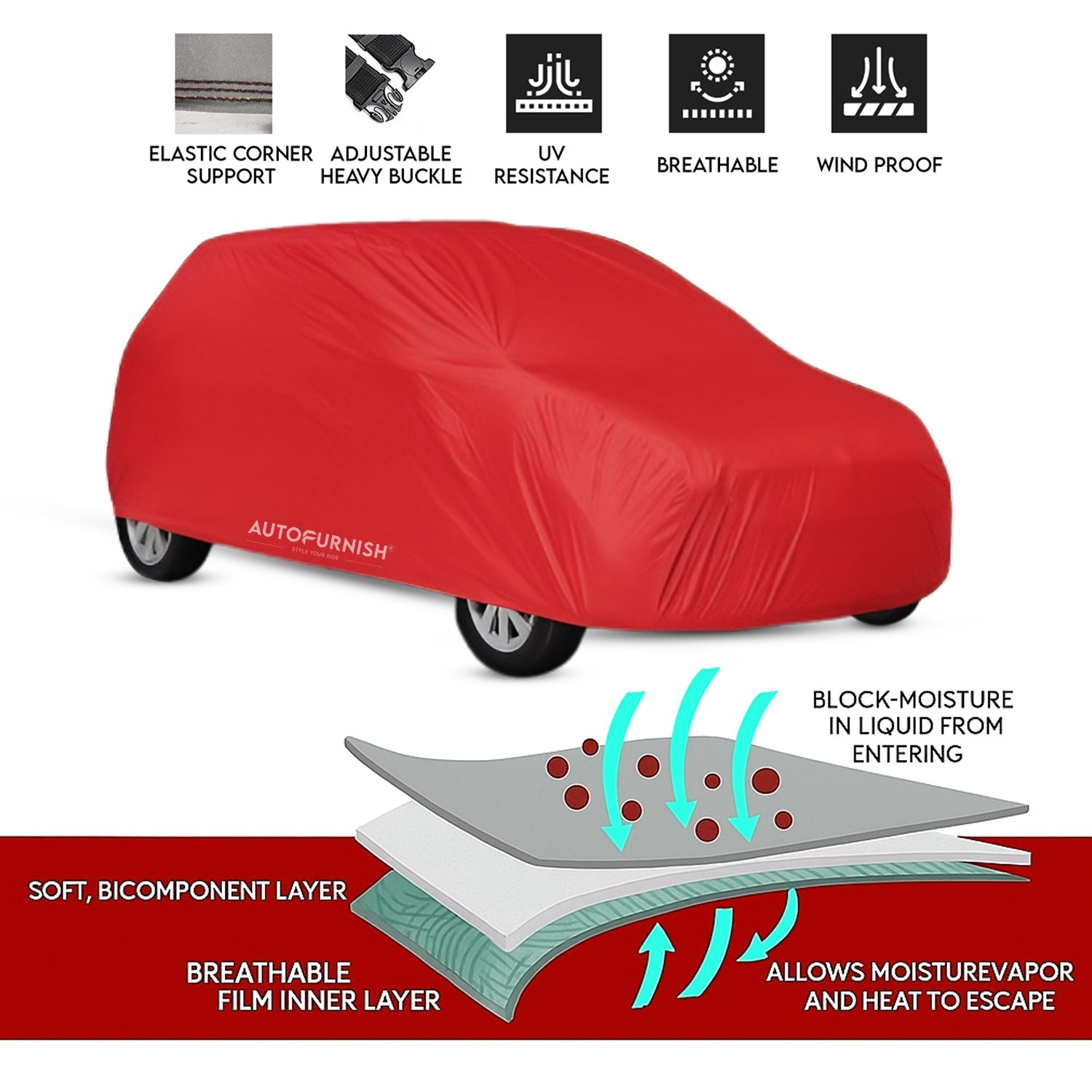 Autofurnish Parachute Red Car Body Cover For Nissan Teana 2007-2014 - Parachute Red