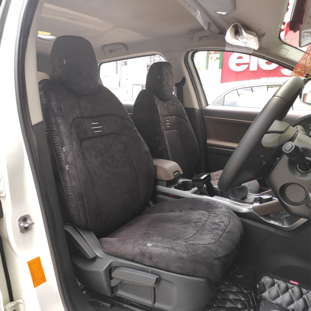 Nubuck Patina Leather Feel Fabric Airbag Friendly Car Seat Cover Black For Citroen C3