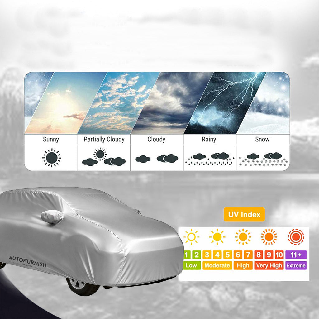 Ford Fiesta Classic Car Body Cover, Heat & Water Resistant, Dustproof with Mirror Pockets (PREMIUM SILVER)