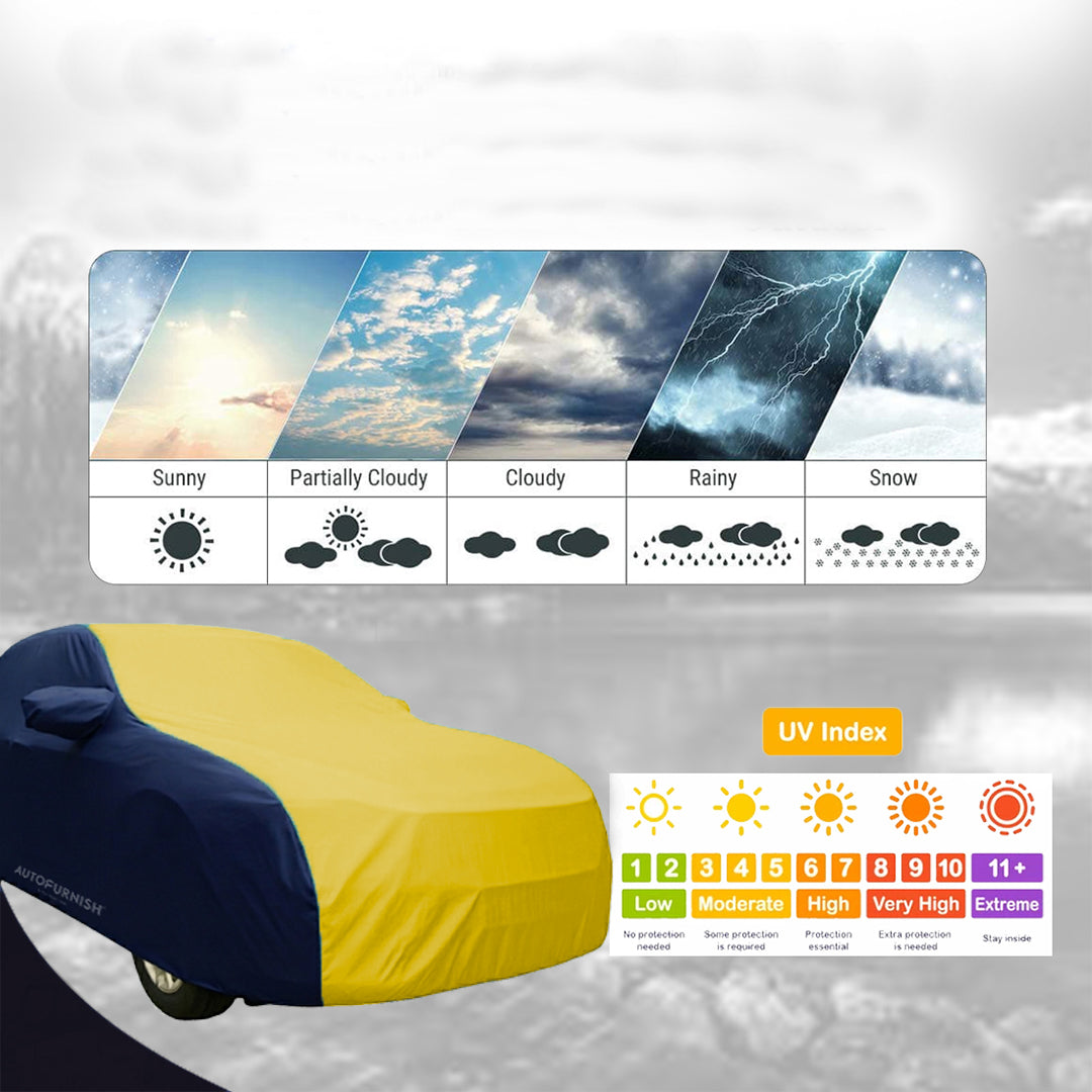 Hyundai Xcent Car Body Cover, Triple Stitched, Heat & Water Resistant with Side Mirror Pockets (SPORTY Series)