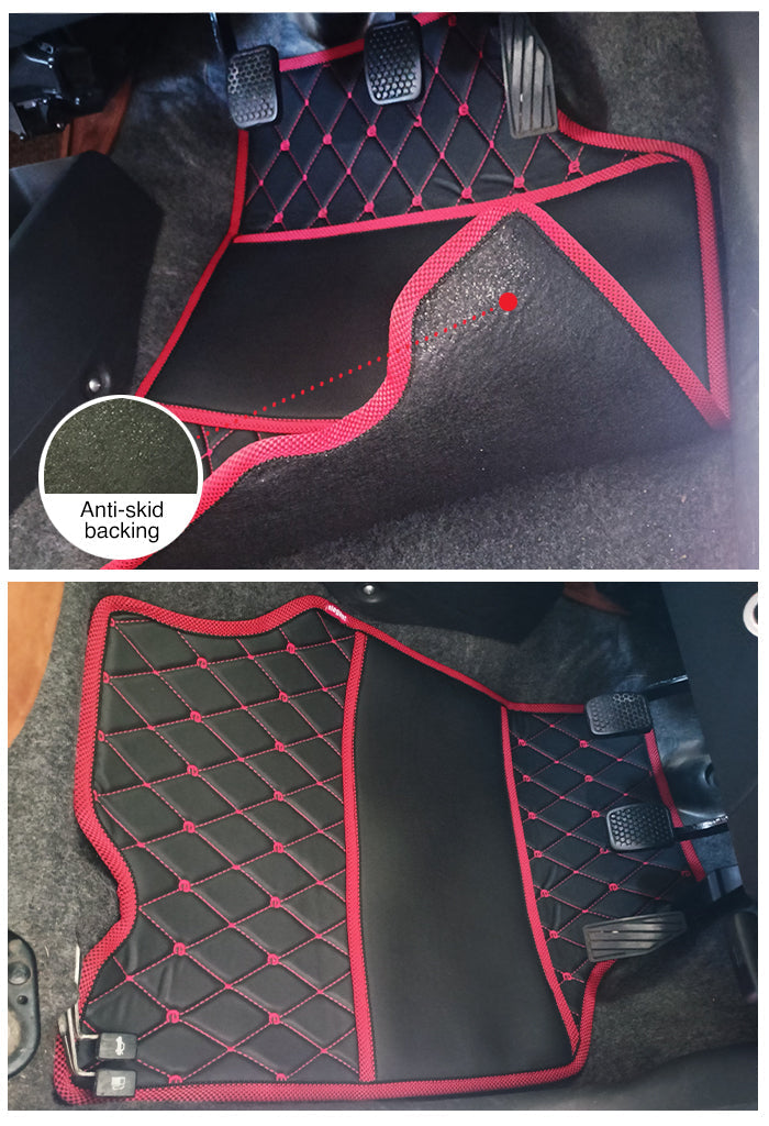 Luxury Leatherette Car Floor Mat Black and Red For Citroen C3
