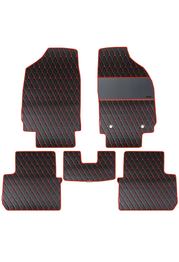 Luxury Leatherette Car Floor Mat Black and Red For Citroen C3