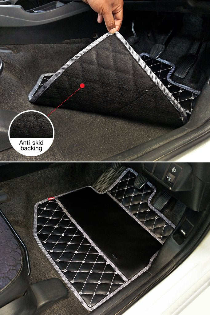 Luxury Leatherette Car Floor Mat Black and White For Mahindra XUV500