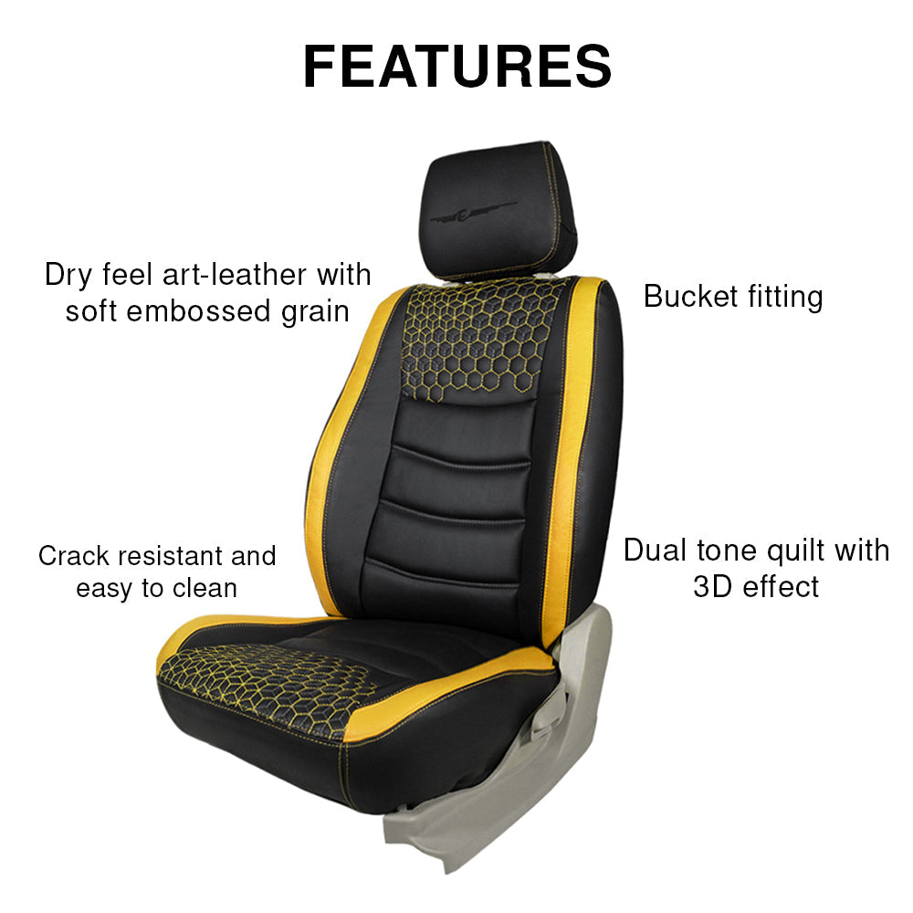 Glory Prism Art Leather Car Seat Cover Black and Yellow For Maruti Brezza