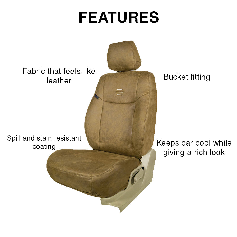 Nubuck Patina Leather Feel Fabric Car Seat Cover Beige For Maruti Brezza