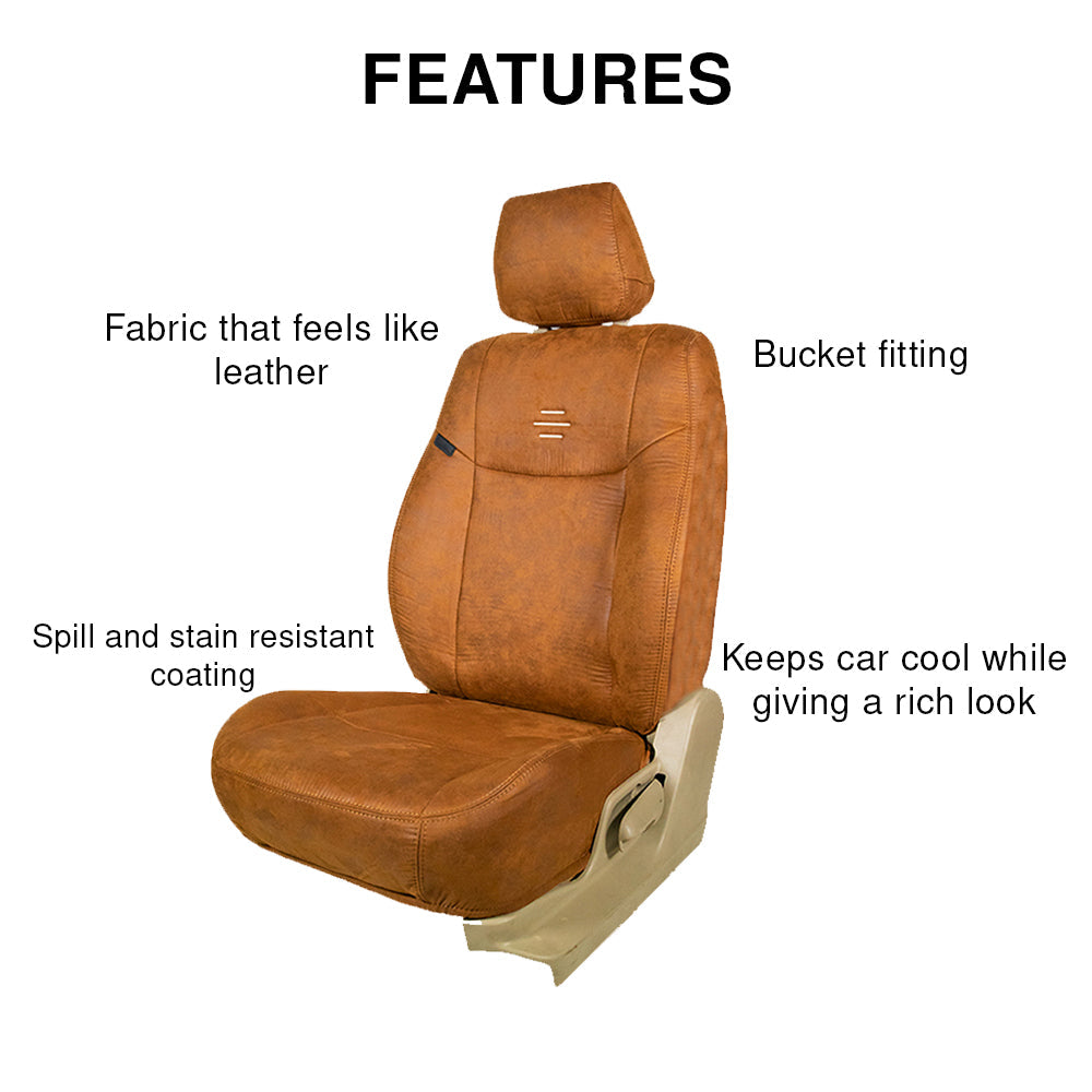 Nubuck Patina Leather Feel Fabric Car Seat Cover Tan For Citroen C3