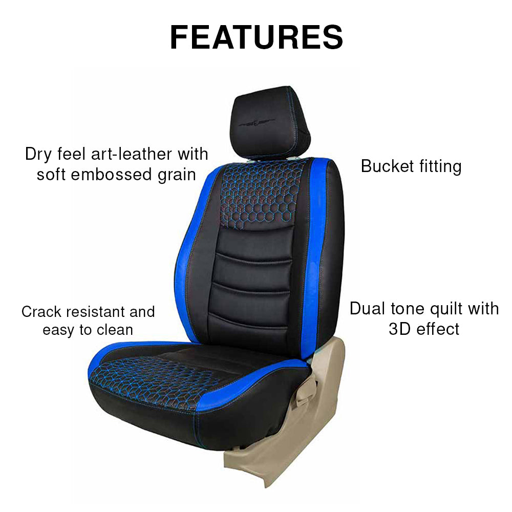 Glory Prism Art Leather Car Seat Cover Black and Blue For Maruti Brezza